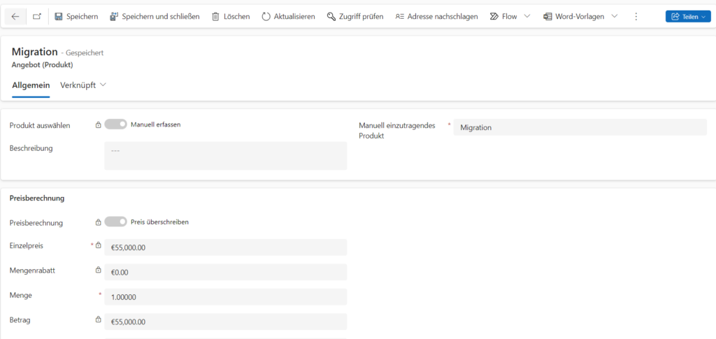 Form von AngebotProdukt
